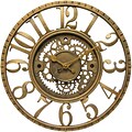 Infinity Instruments Gear Traditional Wall Clock,Antique Gold Resin Case, Round, 15.5 Diameter