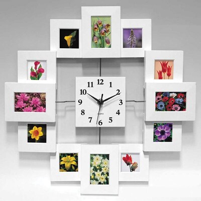 Infinity Instruments Modern Picture Frame Wall Clock, White Resin Case, Square, 15.75 Diameter