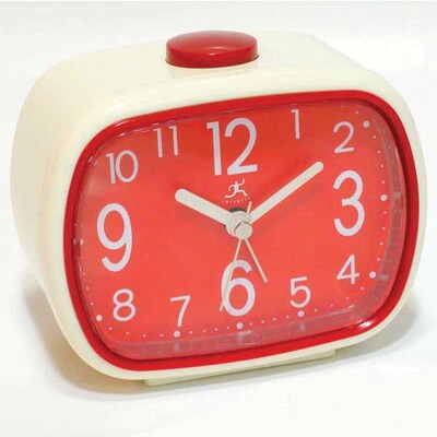 Infinity Instruments 70s Retro Alarm Clock, Cream and Red Plastic, 3.5L x 4.5W x 2D