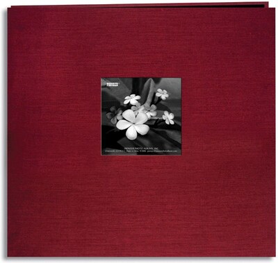 Pioneer Silk Postbound Album With Photo Window, 12 x 12, Cranberry