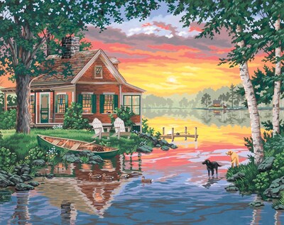 Dimensions Paint By Number Kit, 20 x 16, Sunset Cabin