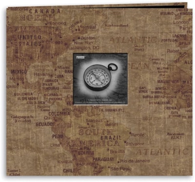 Pioneer Travel Postbound Album With Photo Window, 12 x 12, World Map