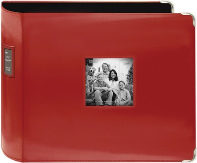 Pioneer Sewn Leatherette 3-Ring Binder, 12 x 12, Red
