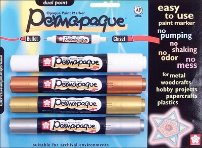 Sakura Permapaque Paint Marker Dual Point, Gold/Silver/Bronze/White