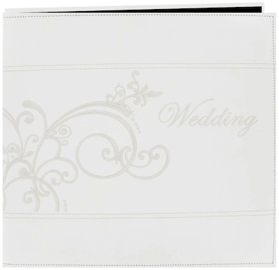 Pioneer Embroidered Scroll Leatherette Postbound Album, 12 x 12, White