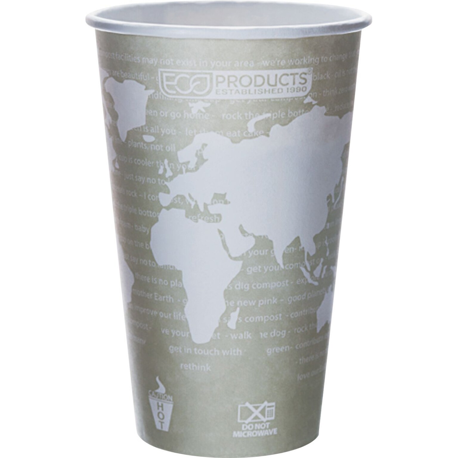 Eco-Products World Art Paper Hot Cups, 16 oz., Green, 50/Pack (EP-BHC16-WA)