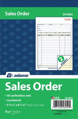 Adams 2-Part Carbonless Work Orders, 5.5625 x 8.4375, 10 Sets/Book, /Box (DC5805-10)