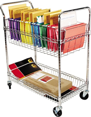 Alera® 39 1/2H x 34 1/4W x 21 1/2D 2-Shelf Wire Mail Cart; Chrome