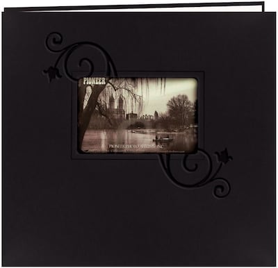 Pioneer Embossed Leatherette Postbound Album With Window, 12 x 12, Black With Floral