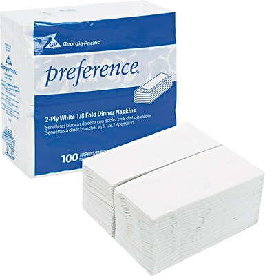 Dixie® 1/8-Fold 2-Ply Dinner Napkin by GP PRO, White, 100 Napkins/Pack, 30 Packs/Case (31436)