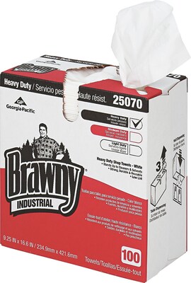 Brawny® Industrial Heavy Duty Shop Towels, White, 100 Wipes/Box (GEP25070)