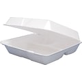 Dart® Foam Carryout Hinged Food Container; 3 Comp; 3 1/4(H) x 8 3/8(W) x 7 7/8(D); White