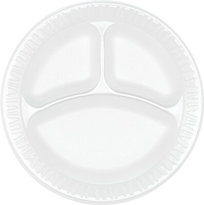 Dart® Concorde® Non-Laminated Round Foam Compartmented Plate; 9(Dia); White; 125/Pack; 500/Carton