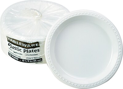 Tablemate® Disposable Round Plastic Plate, 10 1/4(Dia), White, 125/Pack