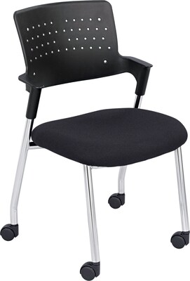 Spry Series Guest Chair w/Casters, Plastic Back/Fabric Seat, Black/Chrome