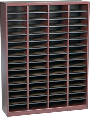 Safco E-Z Stor® Wood Literature Organizer, 60 Compartments, Mahogany, 53 1/4H x 40W x 11 3/4D