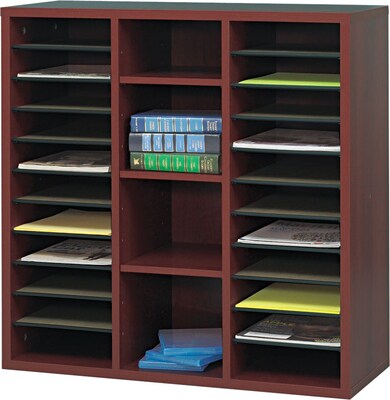 Safco Après™ Modular Literature Organizer, 26 Compartments, Mahogany, 30H x 30W x 12D