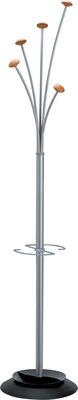 Alba Festival Contemporary Metal/Wood Coat Tree With Umbrella Holder, Gray/Mahogany