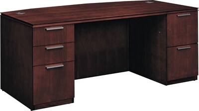HON® Arrive Wood Veneer Base Bow Front Double Pedestal Desk, 29 1/2H x 72W, Shaker Cherry