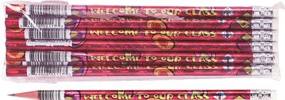 Moon Products Woodcase Pencil, HB-Soft, No. 2 Lead, Red Barrel, Welcome To Our Class, 12/Pack
