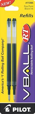 Pilot VBall RT Retractable Rollerball Pen Refill, Fine Tip, Black Ink, 2/Pack (77285)