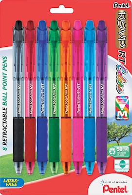 Pentel R.S.V.P.® RT Retractable Ballpoint Pen, Medium Point, Assorted Ink, 8/Pack (BK93CRBP8M)