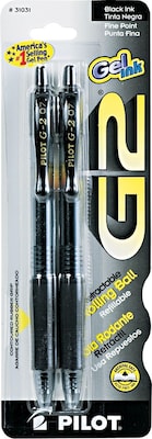 Pilot G2 Retractable Gel Pens, Fine Point, Black Ink, 2/Pack (31031)