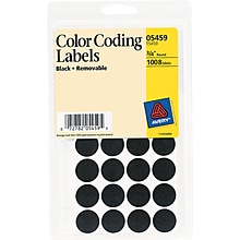 Avery Removable Self-Adhesive Color-Coding Round Labels, 28 Labels Per Sheet, Black, 3/4 Diameter,