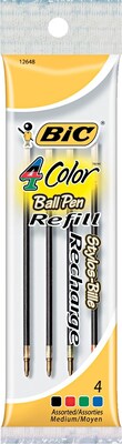 BIC 4 Color Ballpoint Pen Refills, Medium Point (1.0mm), Assorted, 4/Pk (MRM41-AST)