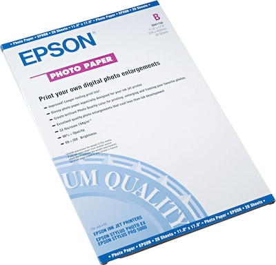 Epson Glossy Photo Paper, 11 x 17, 20 Sheets/Pack (S041156)