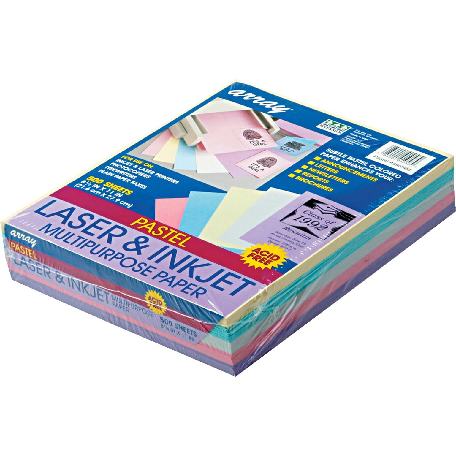 Pacon® Array® Pastels Colored Paper, 20 lbs., 8.5 x 11, Assorted Colors, 500 Sheets/Ream (PAC101058)