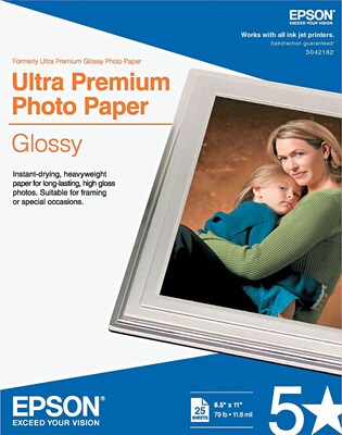 Epson Ultra Premium Glossy Photo Paper, 8.5 x 11, 25 Sheets/Pack (S042182)