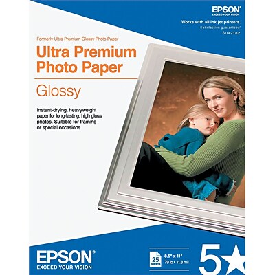 Epson Ultra Premium Glossy Photo Paper, 8.5 x 11, 25/Pack (S042182)