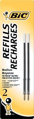 BIC Ballpoint Pen Refills, Medium Point, Black Ink, 2/Pack (MRC21BK)