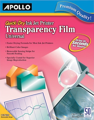 Apollo Inkjet Printer Transparency Film, Clear, 8.5 x 11, 50/Box (CG7031S)