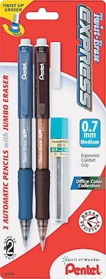 Pentel Twist-Erase EXPRESS Mechanical Pencil, 0.7mm, #2 Medium Lead, 2/Pack (QE417LEBP2)