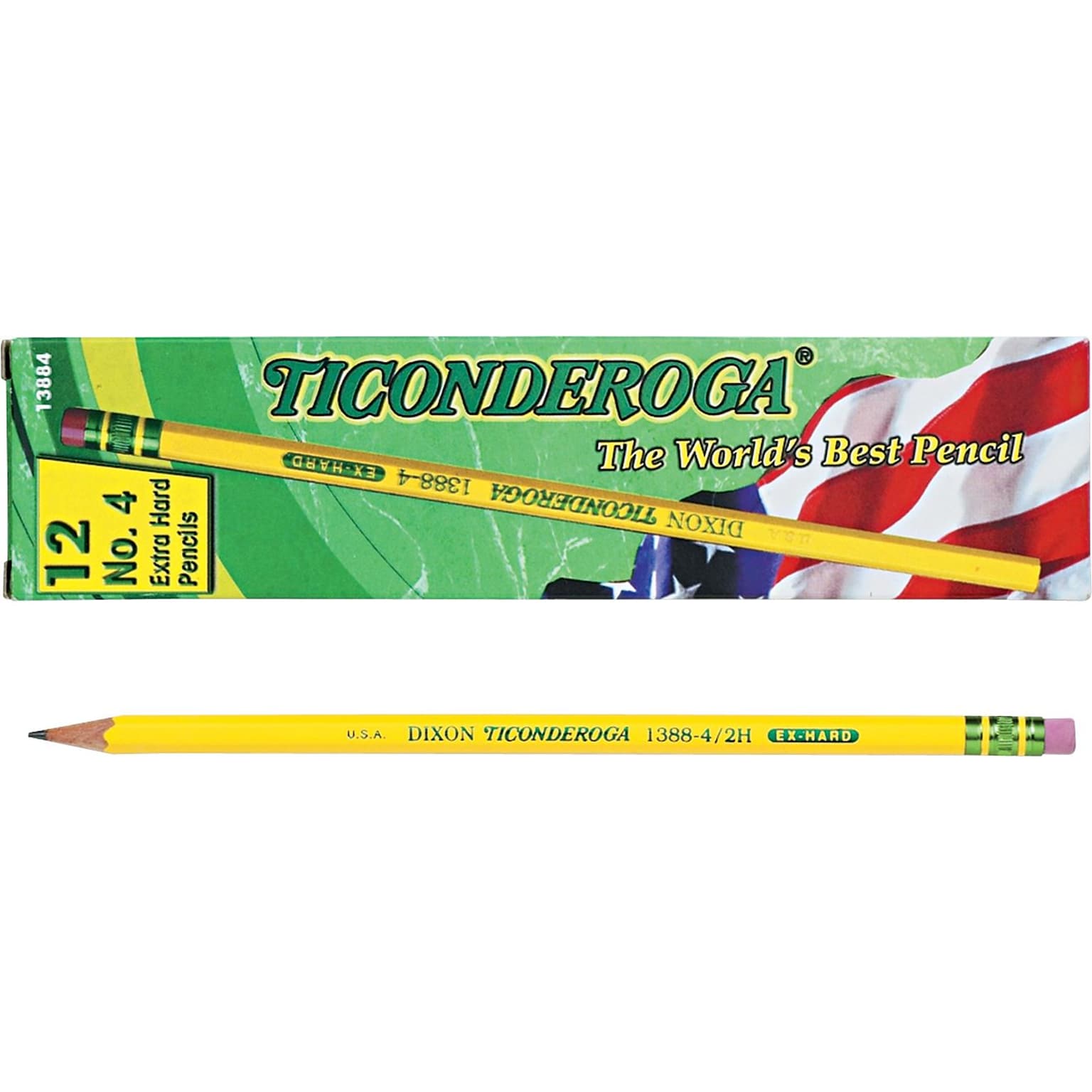 Ticonderoga® Woodcase Pencil, 2H, No. 4, Yellow Barrel, 12/Pack