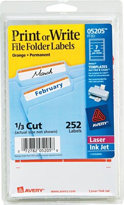 Avery 3.44 x 0.69 Inkjet/Laser File Folder Labels, Orange, 36/Pack (05205)