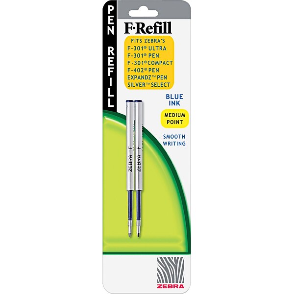 Zebra Refills for Zebra F301/F402 & Notus 500 Ballpoint Pens, Medium Point, Blue Ink, 2/Pk (85422)