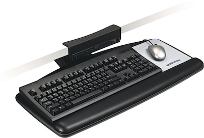 3M™ Tool-Free Keyboard Tray, Adjust Height and Tilt, Sturdy Wood Platform with Gel Wrist Rest, 17 Track, Black (AKT65LE)