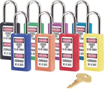 Master Lock® Safety Lockout Padlock, 6 pin, Xenoy, Red, 6/BX