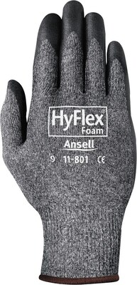 Ansell® HyFlex® Coated Gloves, Foam Nitrile, Knit-Wrist Cuff, Size 10, Grey, 12 Pair/Box