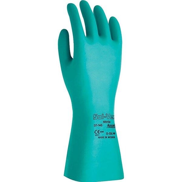 Ansell Sol-Vex Unsupported Nitrile Work Gloves, Straight Cuff, Green, Size 10, 13L, 12 Pairs/Box (32-105-9)