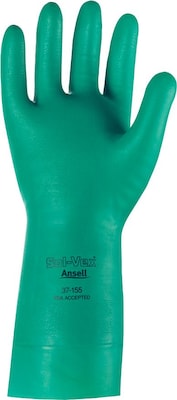 Ansell Sol-Vex Unsupported Nitrile Heavy-Duty Work Gloves, Straight Cuff, Green, Size 10, 13"L, 12 Pairs/Box (37-145-9)