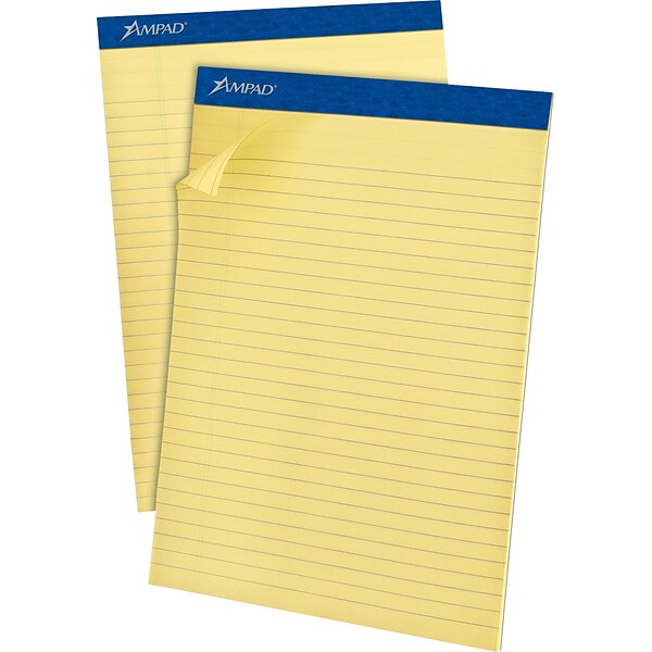 Ampad® Evidence® Ruled Pad 8.5 x 11.75, Wide Ruling, Canary, 50 Sheets/Pad, Recycled (20-270)