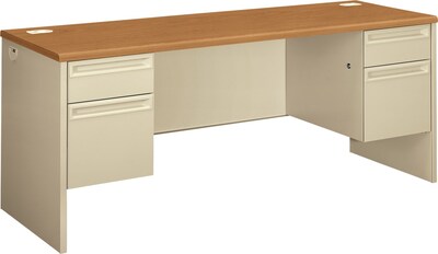 HON® 38000 Series Kneespace Credenza, Harvest Oak/Putty, 72Wx24"D