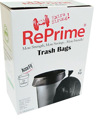 Heritage Accufit 55 Gallon Trash Bags, Low Density, 0.9 Mil, Black, 100 CT, 5 Rolls of 20 Bags per Roll (H8053TK R01)