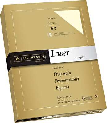Southworth® 25% Cotton Laser Paper, Ivory, 8 1/2(W) x 11(L), 300/Pack