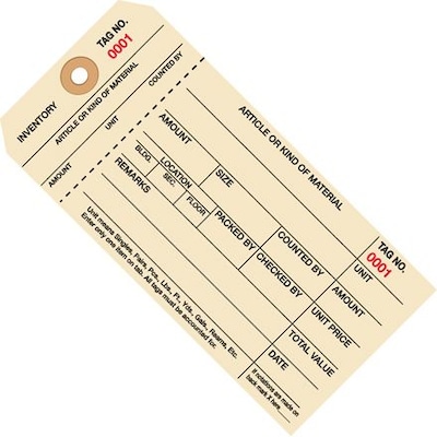 Quill Brand® - 6 1/4 x 3 1/8 - (8000-8999) Inventory Tags 1 Part Stub Style #8, 1000/Case