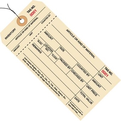 Quill Brand® - 6 1/4 x 3 1/8 - (1000-1999) Inventory Tags 1 Part Stub Style #8 - Pre-Wired, 1000/Case